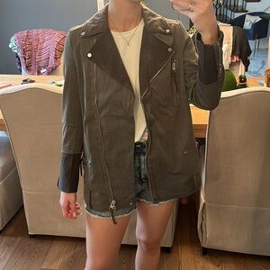 All Saints Gray Lightweight Shirt Jacket with Moto Style